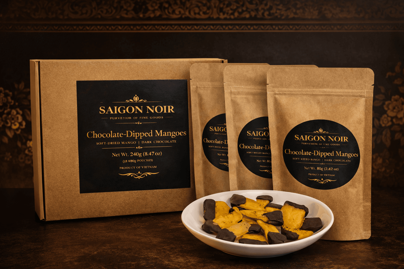 Saigon Noir Chocolate-Dipped Dried Mango gift box